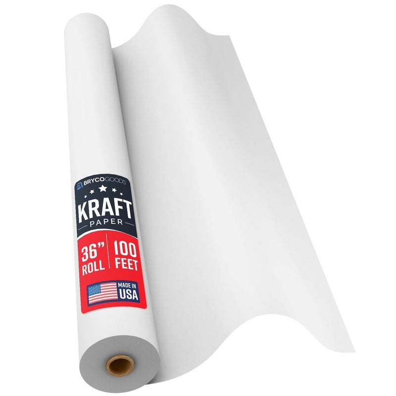 Bryco Goods White Kraft Paper Roll - 36â€ x 100â€™ (1200â€) - Made in USA - Banner Paper for Painting, Easel Use, Bulletin Boards, Wall DÃ©cor, Gift Wrapping, and Children's Projects - Image 1